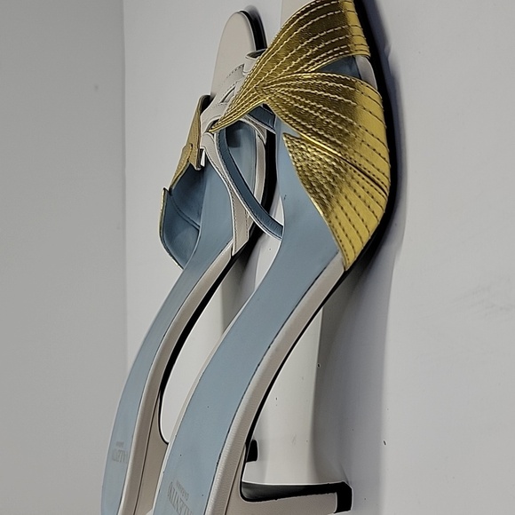 VALENTINO GARAVANI FOLIAGE SLIDE SANDAL GOLD/WHITE SZ 37 1/2EU 7.5US AUTHENTIC - Picture 6 of 16
